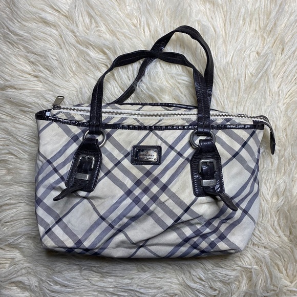 Authentic Burberry Womens Blue Label Nova Check Handbag Fabric Leather T… - Picture 1 of 13